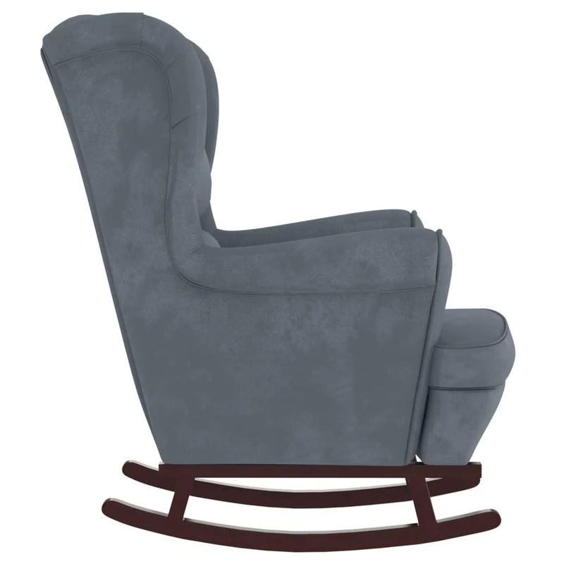 Fauteuil à bascule d'allaitement rembourré relax pour salon avec repose-pieds avec pieds en bois et velours gris foncé gris DEC028758