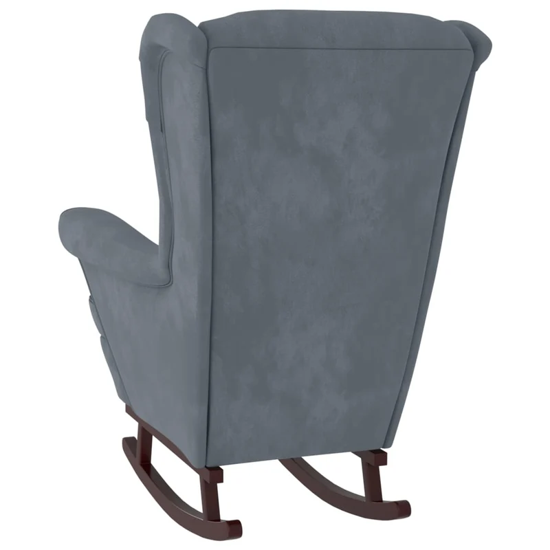 Fauteuil à bascule d'allaitement rembourré relax pour salon avec repose-pieds avec pieds en bois et velours gris foncé gris DEC028758