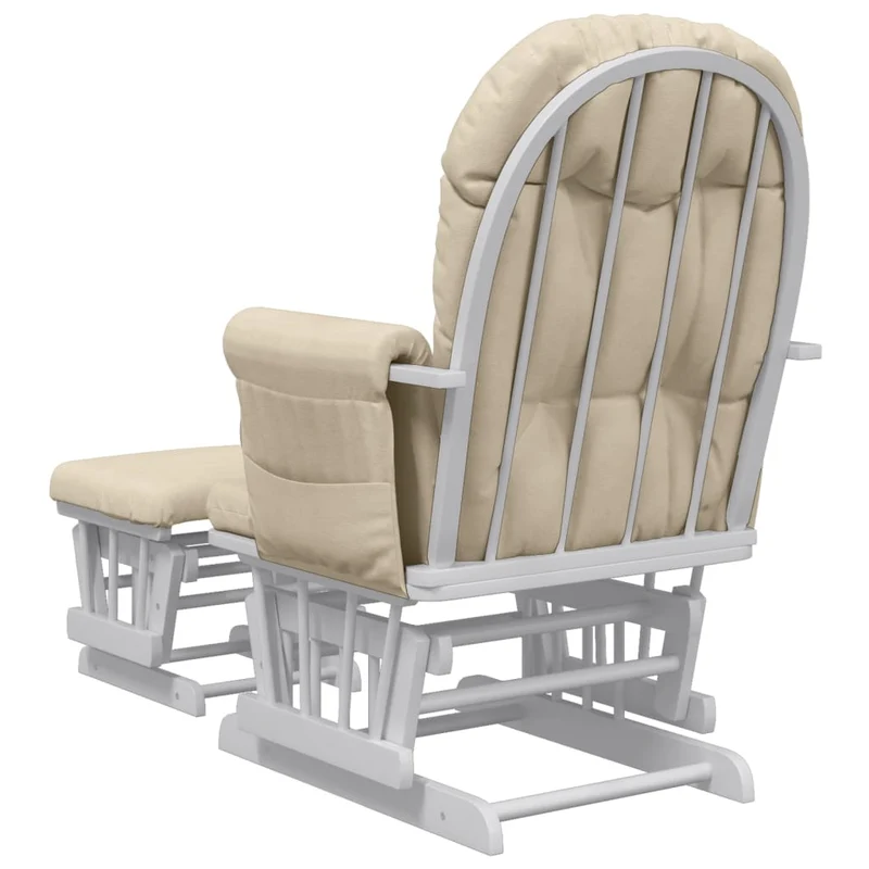 Fauteuil de relaxation chaise berçante d'allaitement avec repose-pieds en tissu crème et bois DEC028732