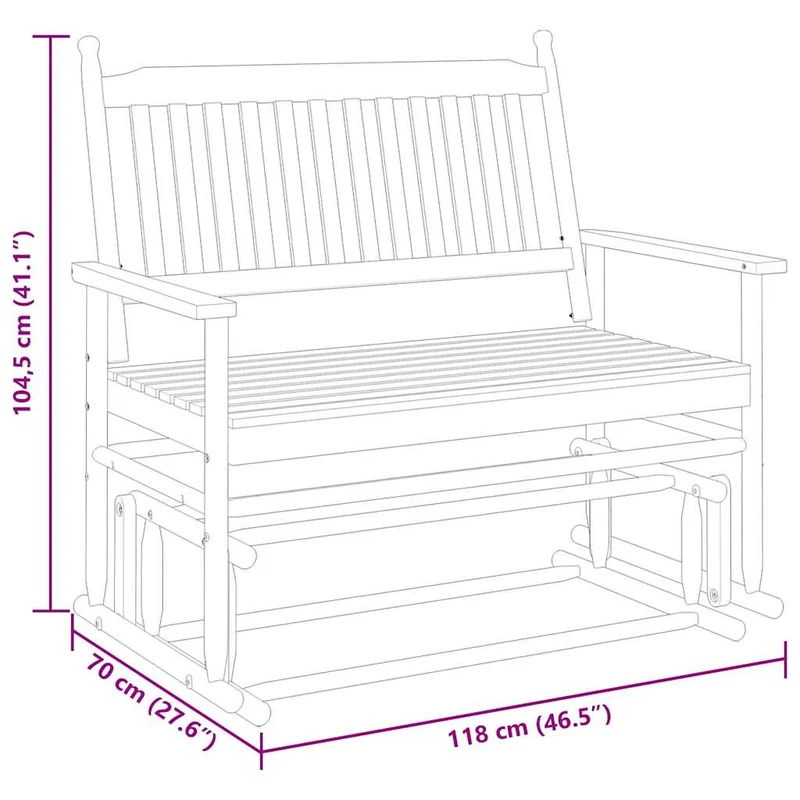 Banc à bascule de jardin 118 x 70 x 104,5 cm en bois massif de peuplier blanc DEC028712