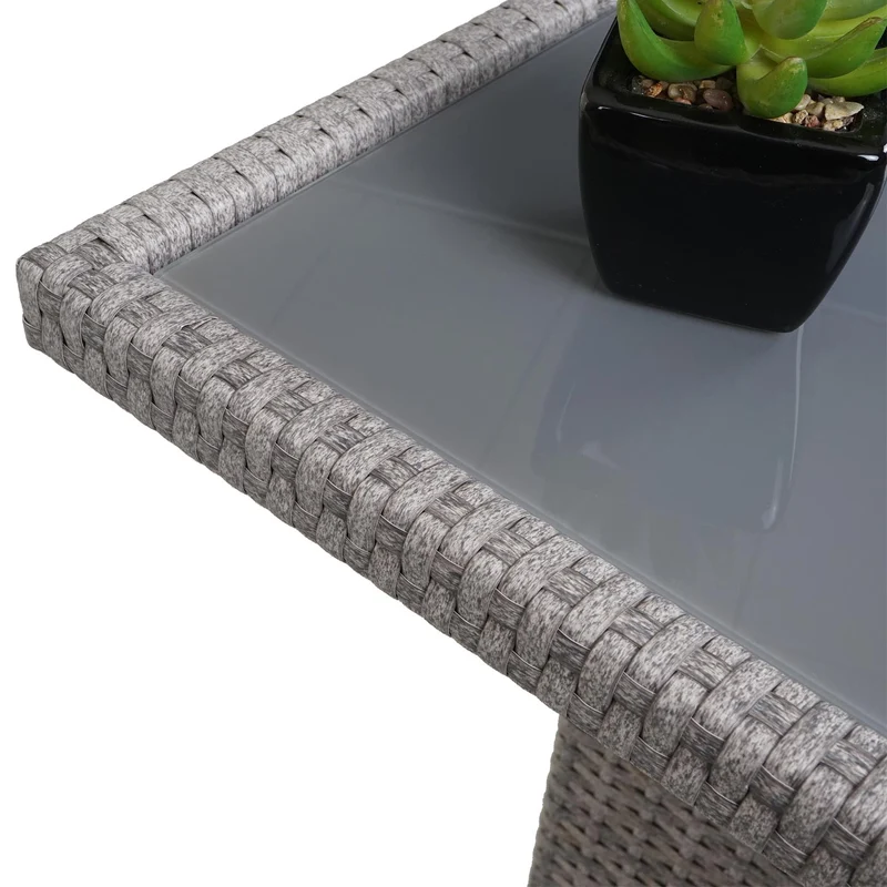 Ensemble complet de salon de jardin terrasse balcon véranda en polyrotin gris clair coussin crème avec banc 04_0004173