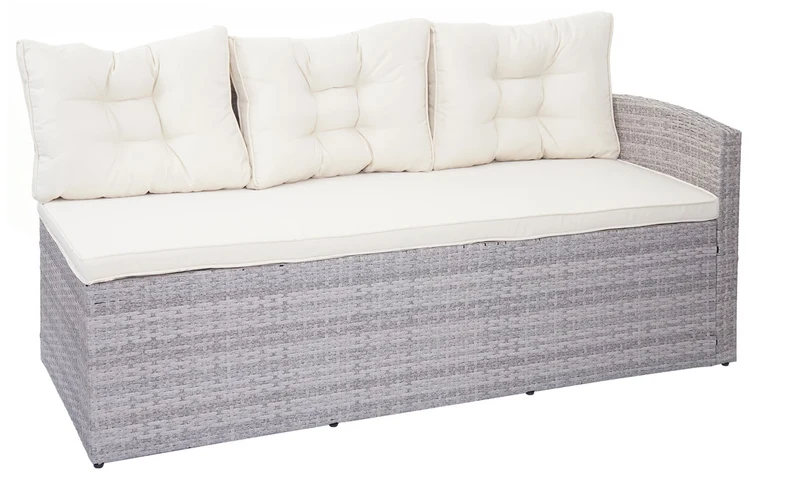 Ensemble complet de salon de jardin terrasse balcon véranda en polyrotin gris clair coussin crème avec banc 04_0004173