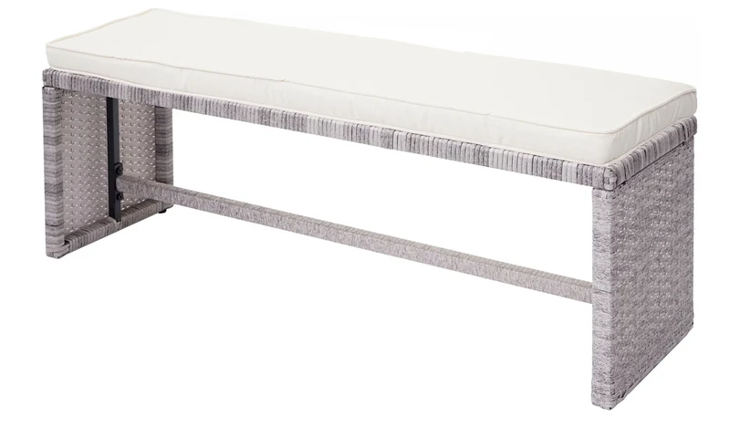 Ensemble complet de salon de jardin terrasse balcon véranda en polyrotin gris clair coussin crème avec banc 04_0004173