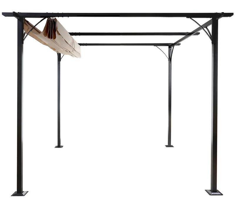 Pergola gazebo de jardin cadre stable 6cm + toit ouvrant 3x3m crème 04_0004114
