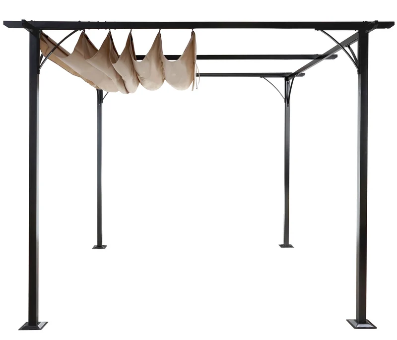 Pergola gazebo de jardin cadre stable 6cm + toit ouvrant 3x3m crème 04_0004114