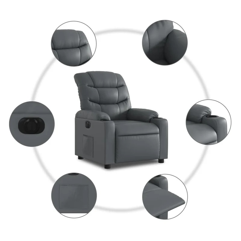 Fauteuil relax TV fonction inclinaison électrique très confortable en PVC gris DEC028392