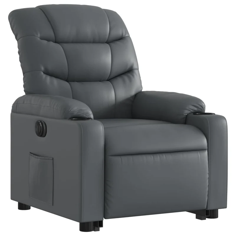 Fauteuil relax TV fonction de levage électrique très confortable en PVC gris DEC028379