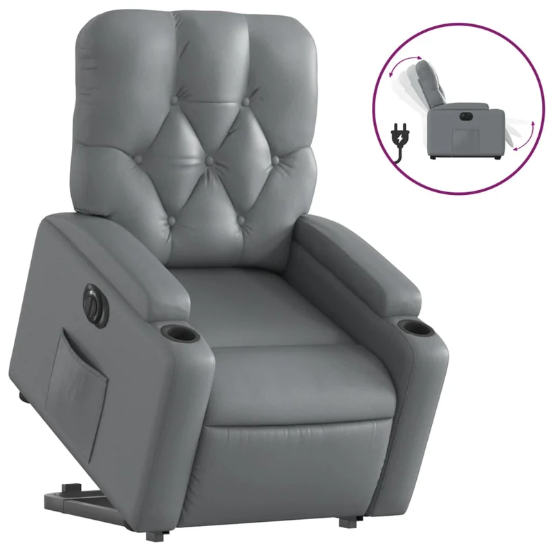Fauteuil relax TV fonction de levage électrique très confortable en PVC gris DEC028377