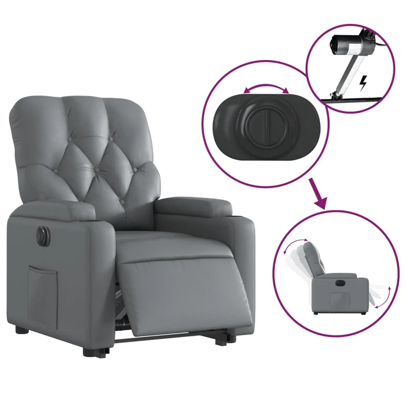 Fauteuil relax TV fonction de levage électrique très confortable en PVC gris DEC028377