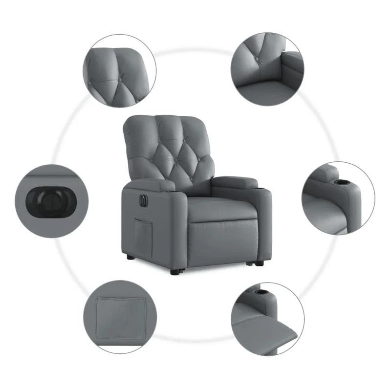Fauteuil relax TV fonction de levage électrique très confortable en PVC gris DEC028377