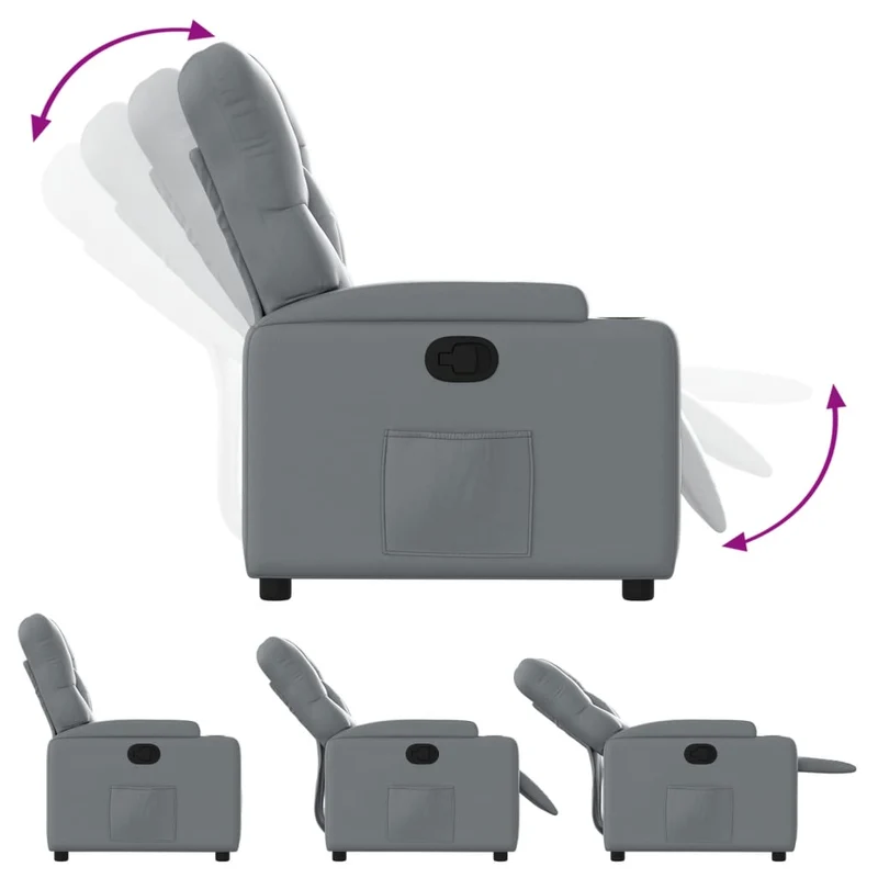Fauteuil relax TV rembourrage confortable fonction d'inclinaison manuelle en PVC gris DEC027968