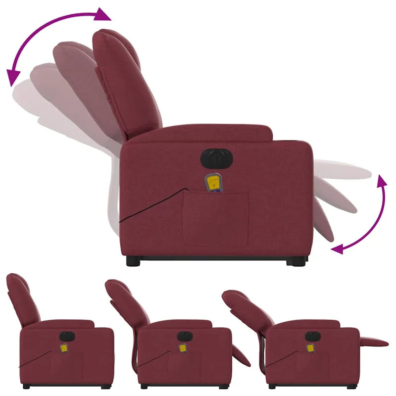 Fauteuil de relaxation fonction massage et inclinable levage électrique en tissu rouge bordeaux DEC027842