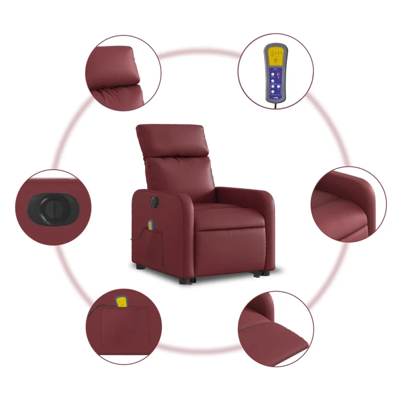 Fauteuil de relaxation fonction massage et inclinable levage électrique en PVC rouge bordeaux DEC027837