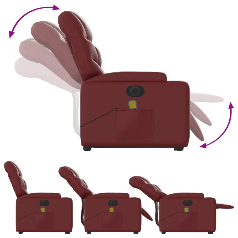 Fauteuil de relaxation fonction massage et inclinable levage électrique en PVC rouge bordeaux DEC027835