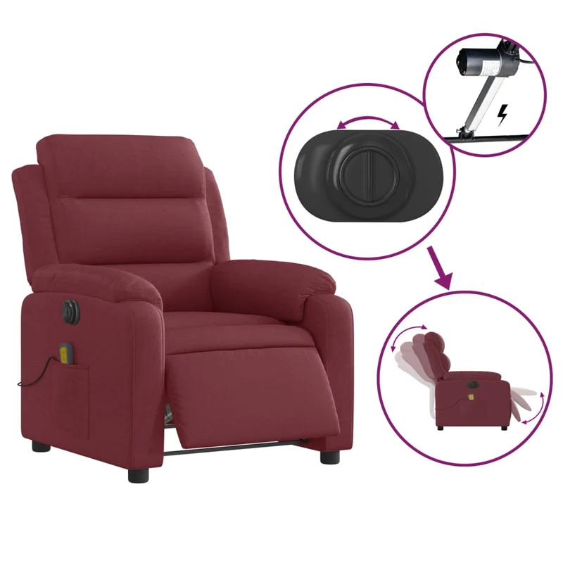 Fauteuil de relaxation TV fonction massage inclinable électrique en tissu rouge bordeaux DEC027257