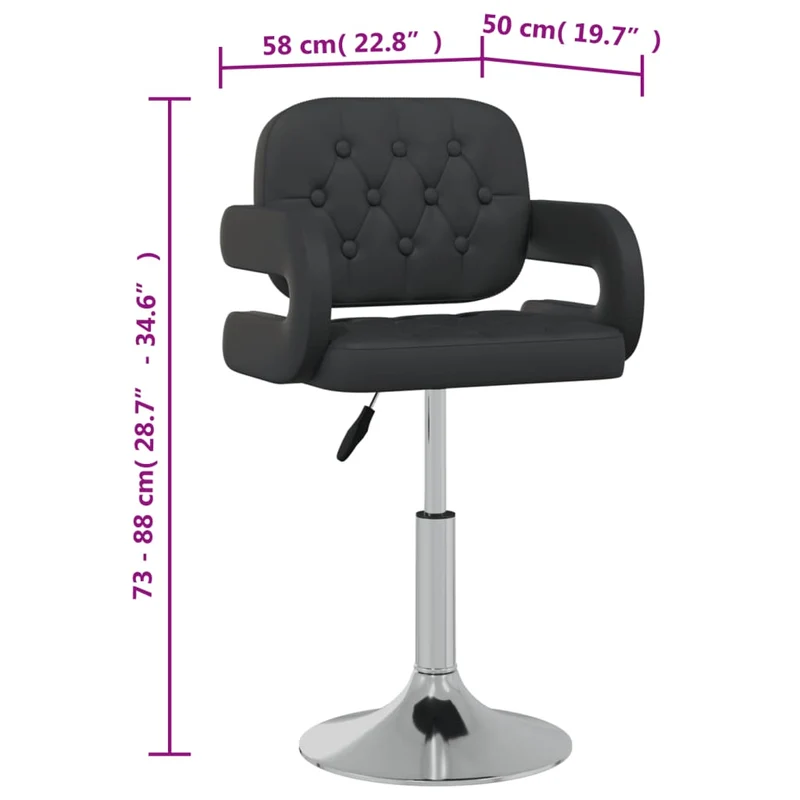 Set de 2 chaises de salle à manger siège pivotant hauteur réglable en PVC noir DEC025721