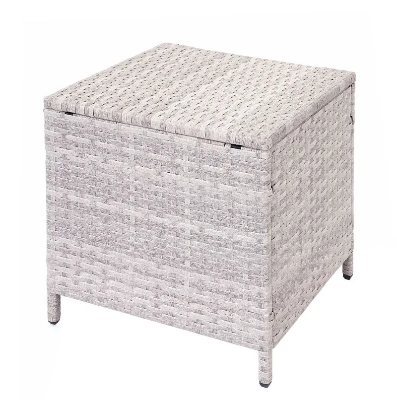 Ensemble complet de salon de jardin terrasse balcon véranda en polyrotin gris clair coussin crème avec tabouret x2 04_0004194
