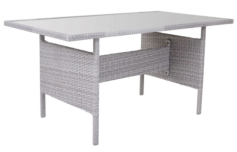 Ensemble complet de salon de jardin terrasse balcon véranda en polyrotin gris clair coussin crème avec tabouret x2 04_0004194
