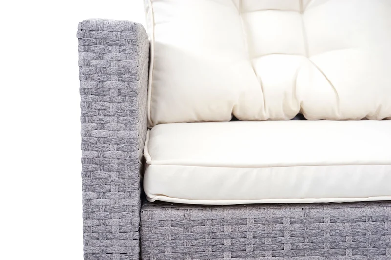 Ensemble complet de salon de jardin terrasse balcon véranda en polyrotin gris clair coussin crème avec tabouret x2 04_0004194