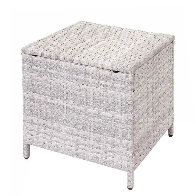 Ensemble complet de salon de jardin terrasse balcon véranda en polyrotin gris clair coussin crème avec tabouret x2 04_0004194