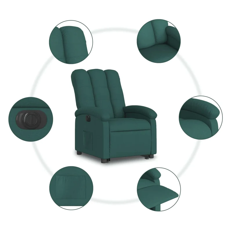 Fauteuil relax TV fonction de levage électrique très confortable en tissu vert foncé DEC028590