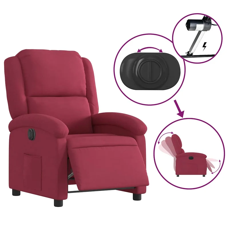 Fauteuil relax TV fonction d'inclinaison électrique très confortable en velours rouge bordeaux DEC028550