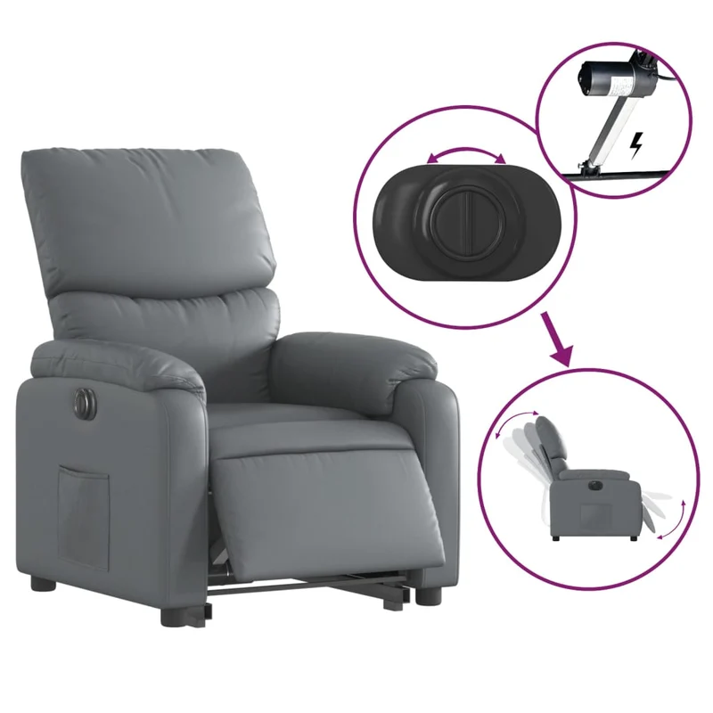 Fauteuil relax TV fonction de levage électrique très confortable en PVC gris DEC028378