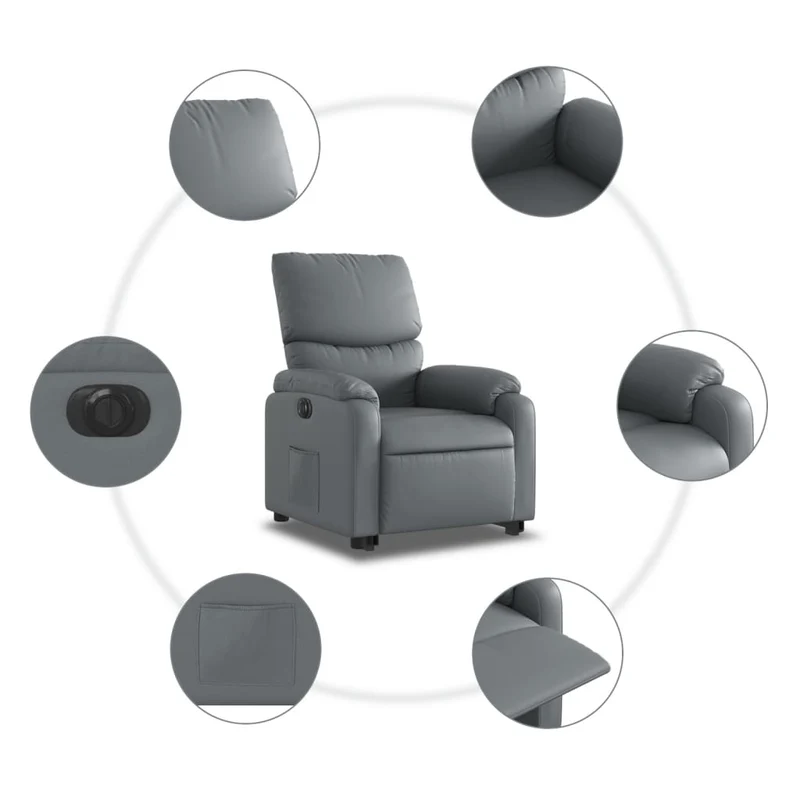 Fauteuil relax TV fonction de levage électrique très confortable en PVC gris DEC028378