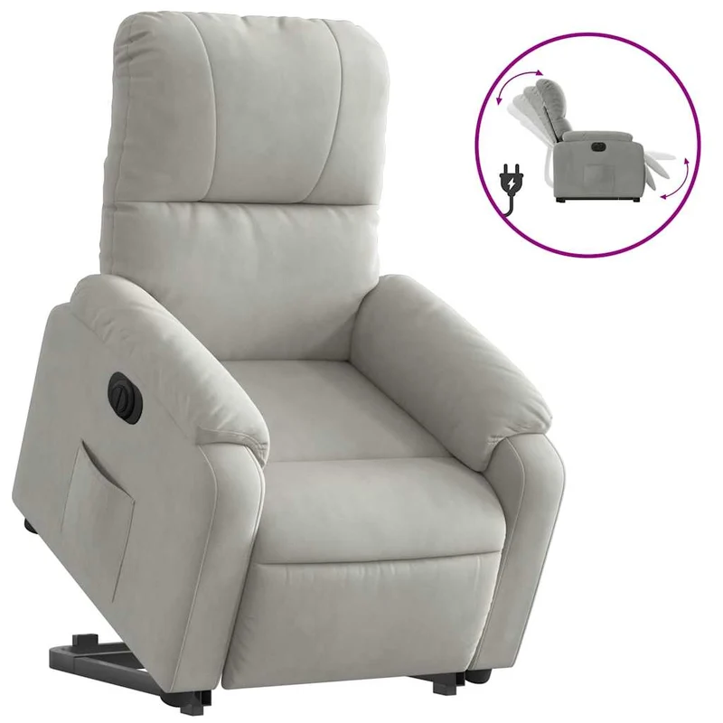 Fauteuil relax TV fonction de levage électrique très confortable en tissu microfibre gris DEC028330