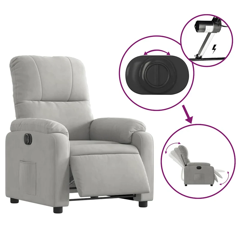 Fauteuil relax TV fonction de levage électrique très confortable en tissu microfibre gris DEC028330