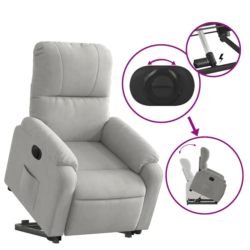 Fauteuil relax TV fonction de levage électrique très confortable en tissu microfibre gris DEC028330