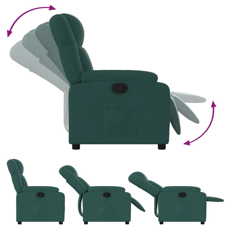 Fauteuil relax TV rembourrage confortable fonction d'inclinaison manuelle en tissu vert foncé DEC028211