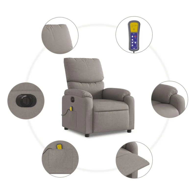 Fauteuil de relaxation TV fonction d'inclinaison électrique en tissu taupe DEC027274