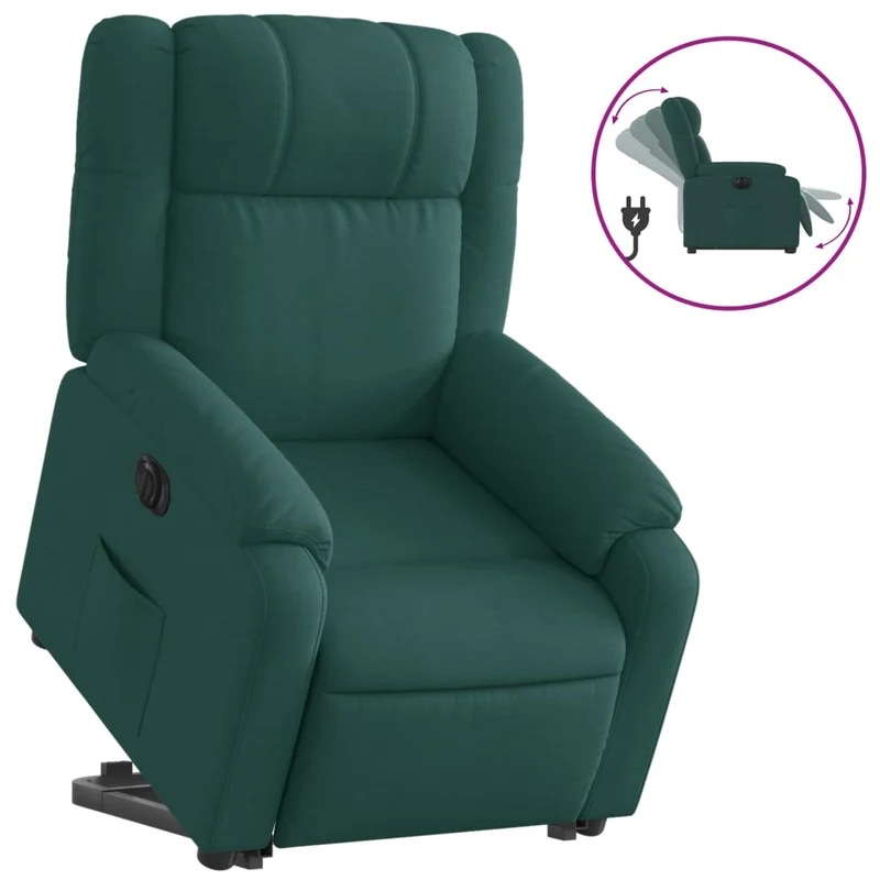 Fauteuil relax TV fonction de levage électrique très confortable en tissu vert foncé DEC028600