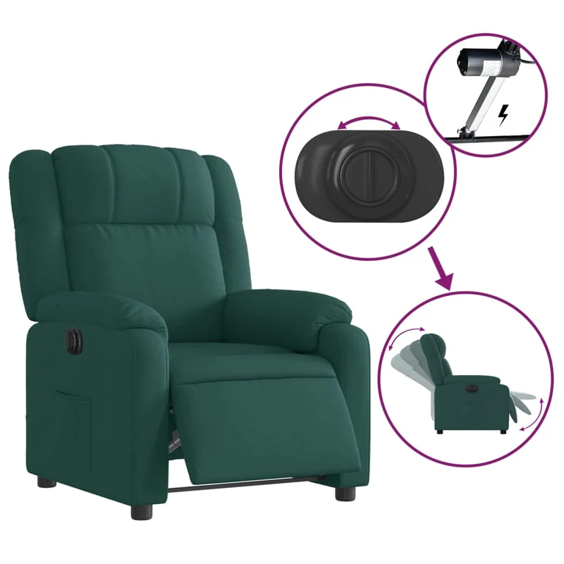 Fauteuil relax TV fonction d'inclinaison électrique très confortable en tissu vert foncé DEC028595