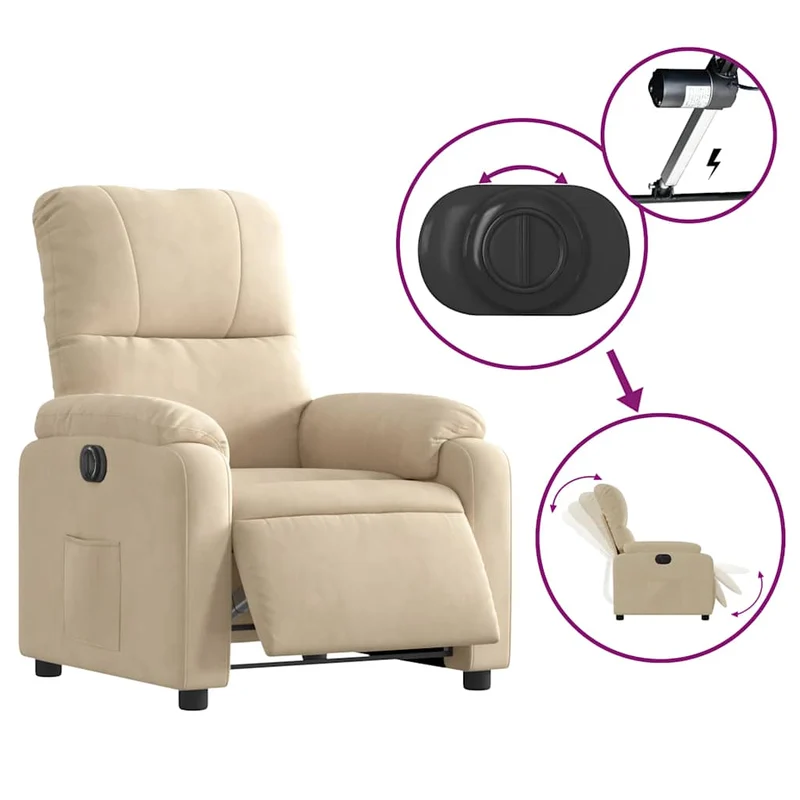Fauteuil relax TV fonction de levage électrique très confortable en tissu microfibre crème DEC028294