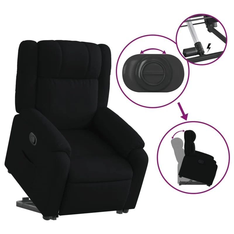 Fauteuil relax TV rembourrage confortablefonction de levage électrique en tissu noir DEC028119