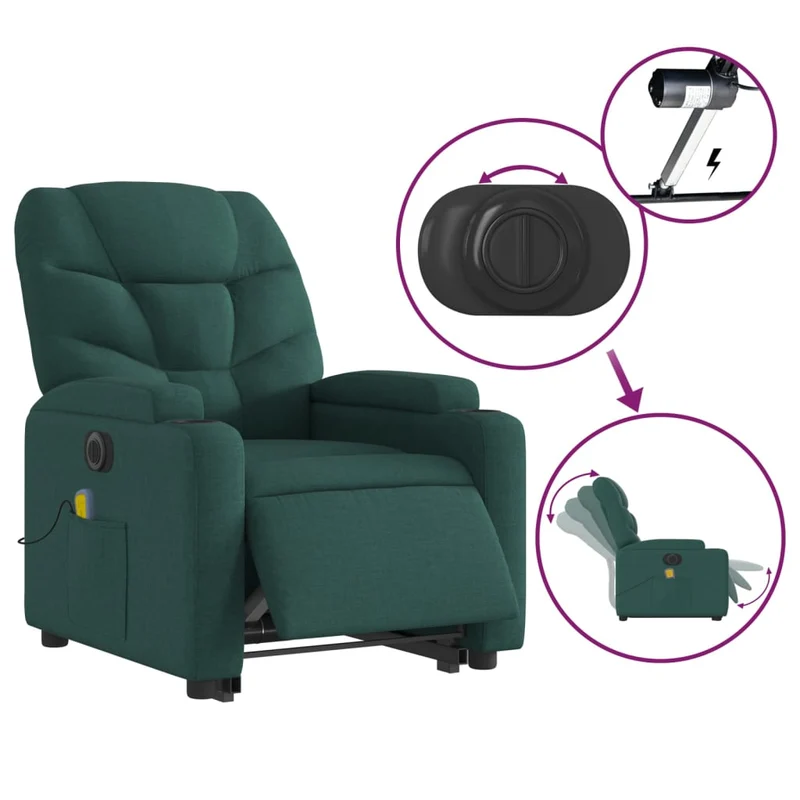 Fauteuil de relaxation fonction massage et inclinable en tissu vert foncé DEC027875