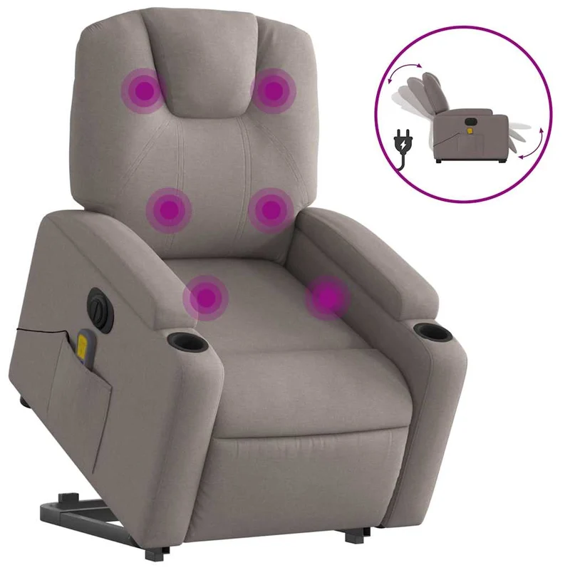 Fauteuil de relaxation fonction massage et inclinable en tissu taupe DEC027860