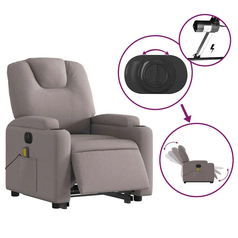Fauteuil de relaxation fonction massage et inclinable en tissu taupe DEC027860