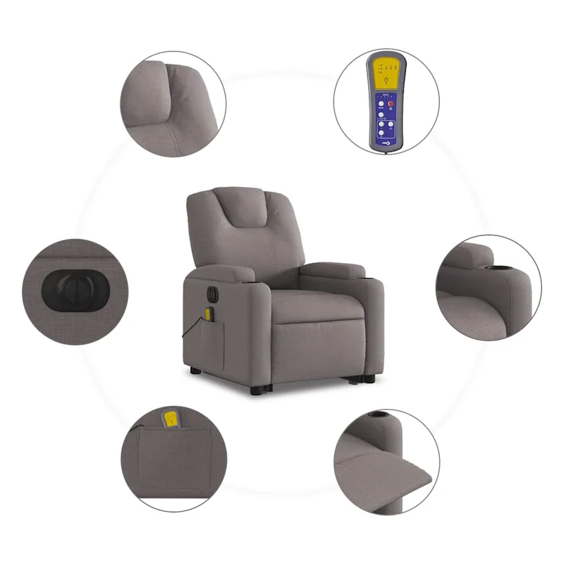 Fauteuil de relaxation fonction massage et inclinable en tissu taupe DEC027860