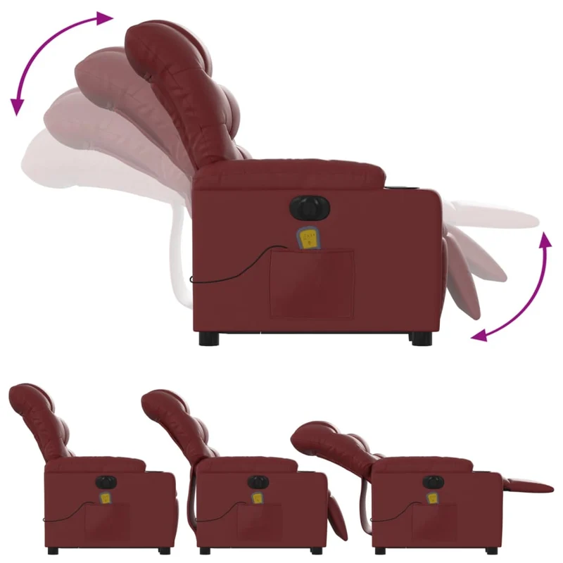 Fauteuil de relaxation fonction massage et inclinable fonction de levage électrique en PVC rouge bordeaux DEC027840