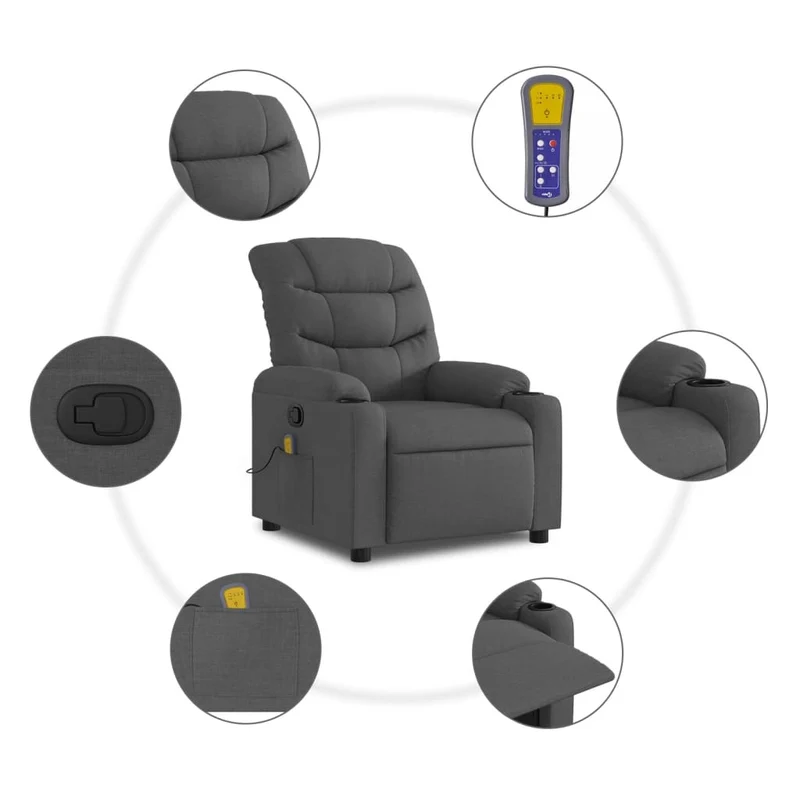 Fauteuil de relaxation TV fonction d'inclinaison manuelle en tissu gris foncé DEC026958