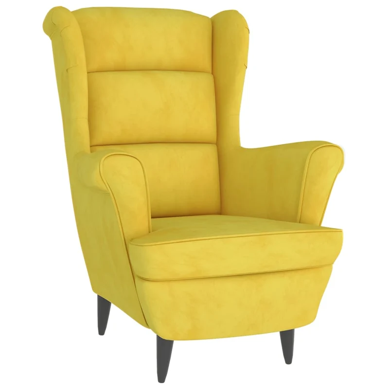 Fauteuil relax extra confort avec rebords latérals et repose-pieds en velours jaune moutarde velours DEC028694