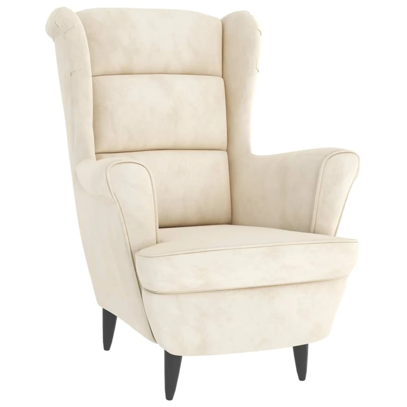Fauteuil relax extra confort avec rebords latérals et repose-pieds en velours crème DEC028691