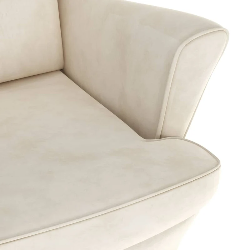 Fauteuil relax extra confort avec rebords latérals et repose-pieds en velours crème DEC028691