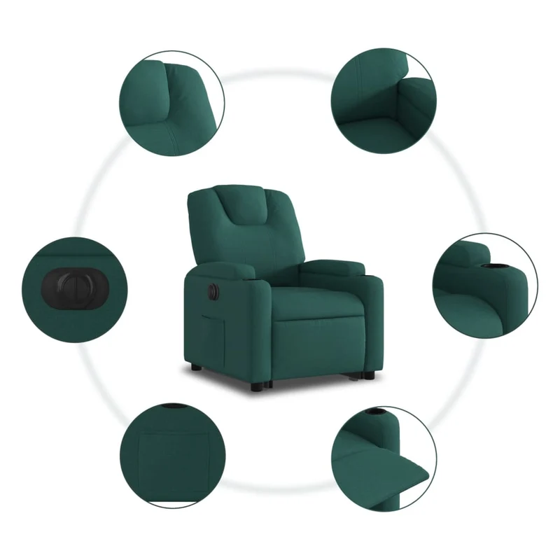 Fauteuil relax TV fonction de levage électrique très confortable en tissu vert foncé DEC028608
