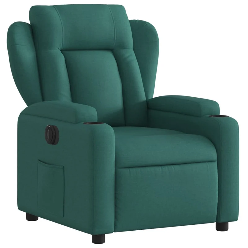 Fauteuil relax TV fonction d'inclinaison électrique très confortable en tissu vert foncé DEC028596