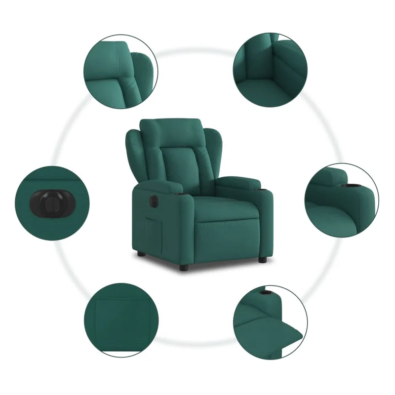 Fauteuil relax TV fonction d'inclinaison électrique très confortable en tissu vert foncé DEC028596