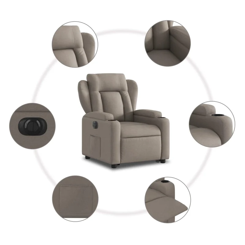 Fauteuil relax TV fonction de levage électrique très confortable en tissu taupe DEC028574